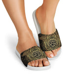 Spiritual Hamsa Hand Of Fatima Print White Slide Sandals
