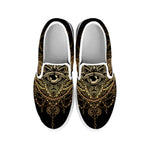 Spiritual Hamsa Hand Of Fatima Print White Slip On Shoes