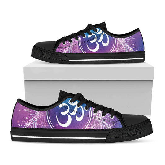 Spiritual Om Mandala Print Black Low Top Shoes 