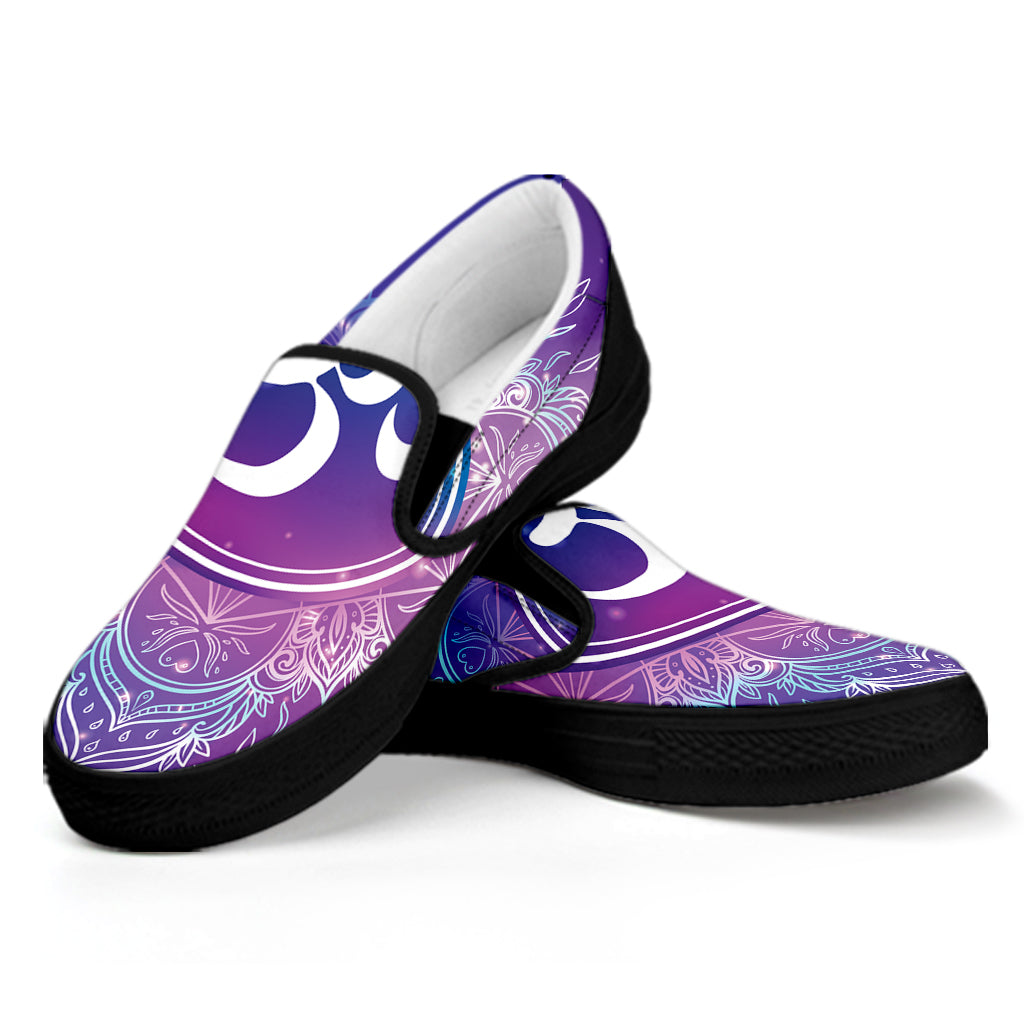 Spiritual Om Mandala Print Black Slip On Shoes