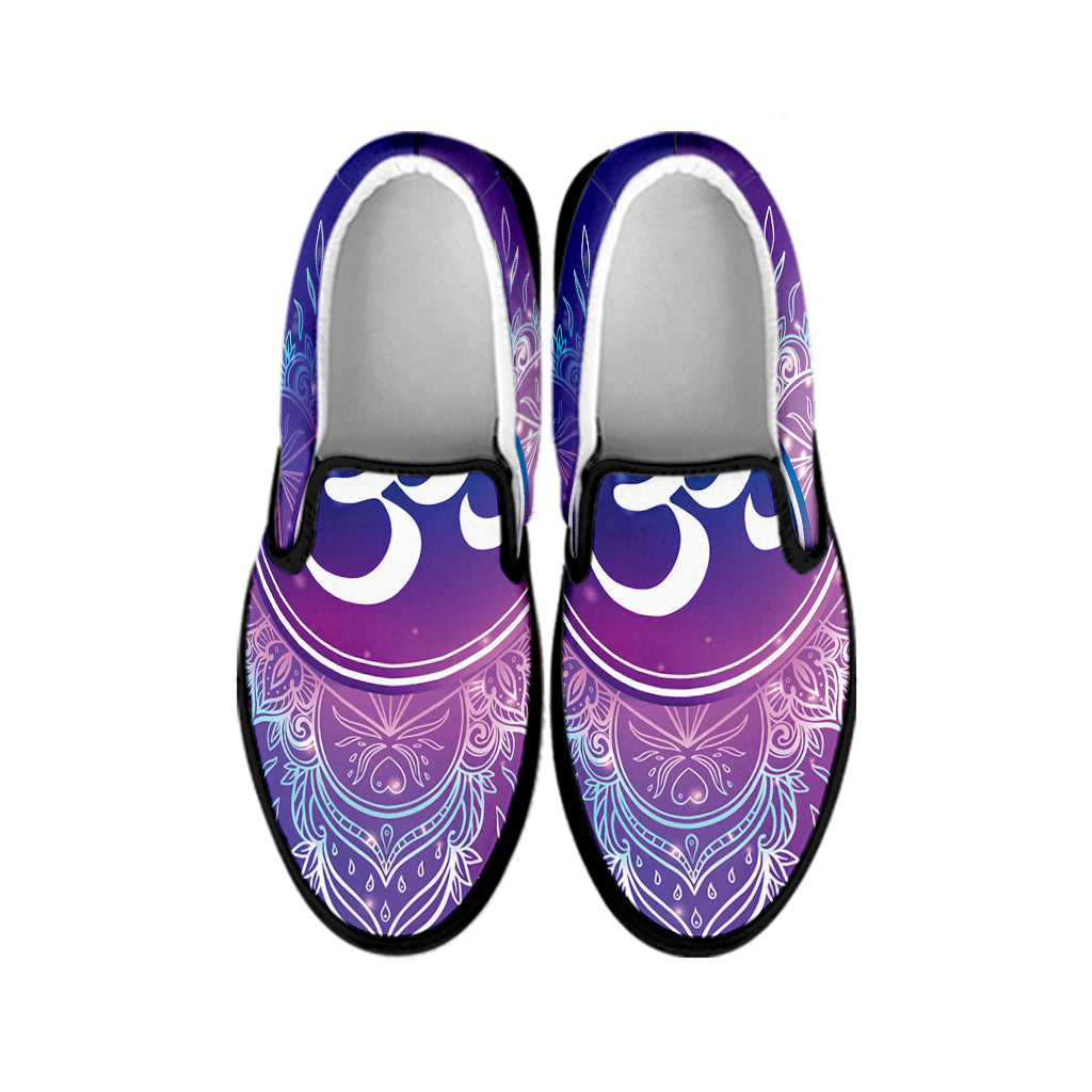Spiritual Om Mandala Print Black Slip On Shoes