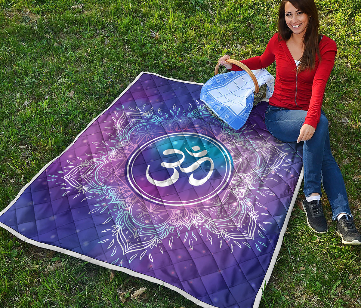 Spiritual Om Mandala Print Quilt
