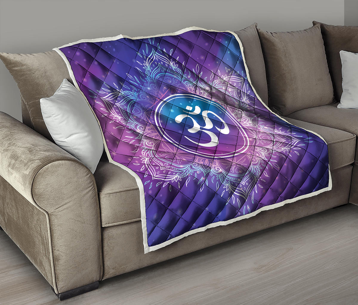 Spiritual Om Mandala Print Quilt