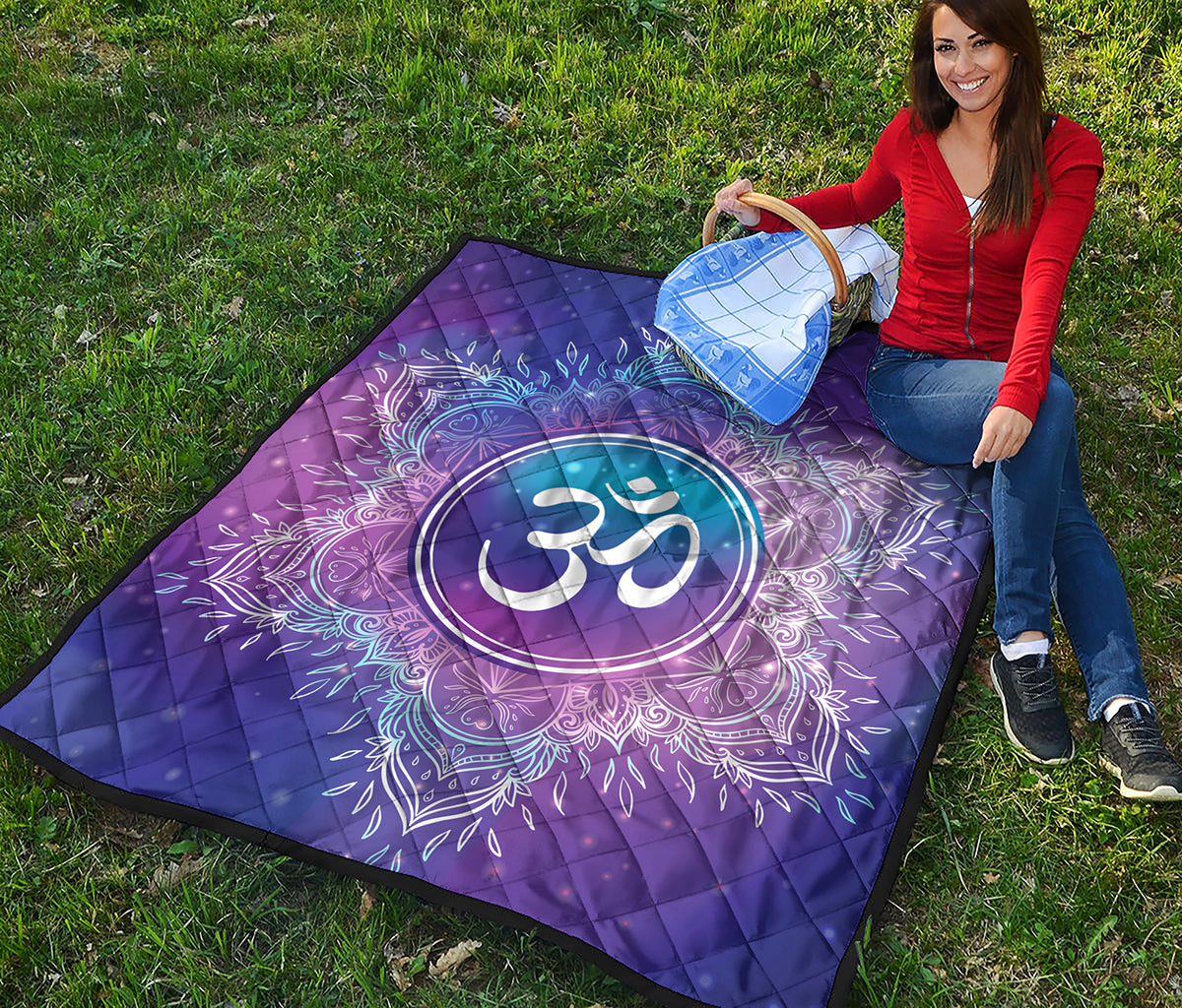 Spiritual Om Mandala Print Quilt