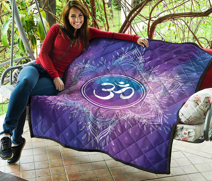 Spiritual Om Mandala Print Quilt