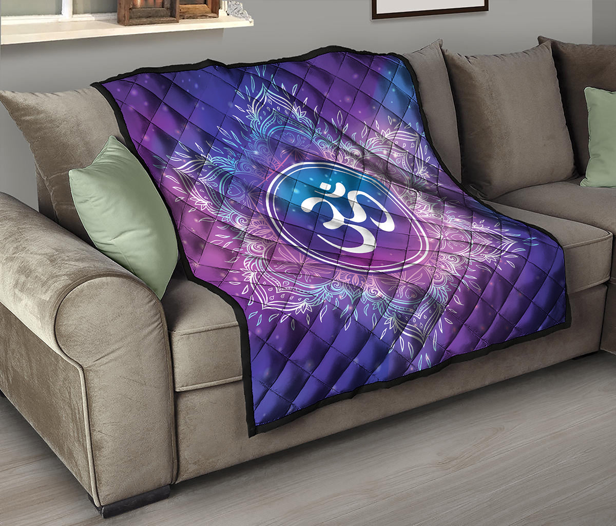 Spiritual Om Mandala Print Quilt