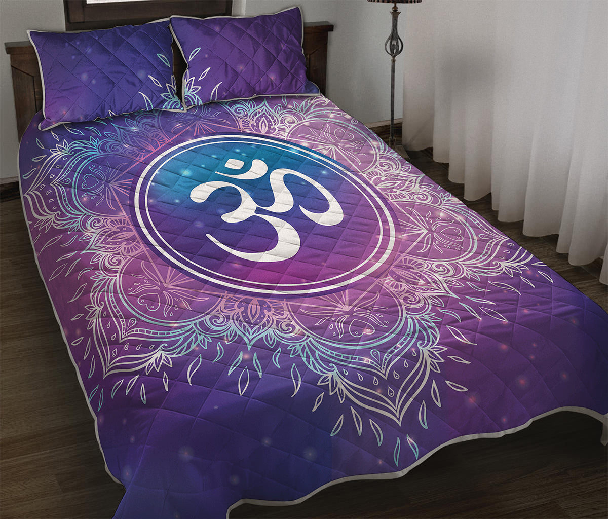 Spiritual Om Mandala Print Quilt Bed Set