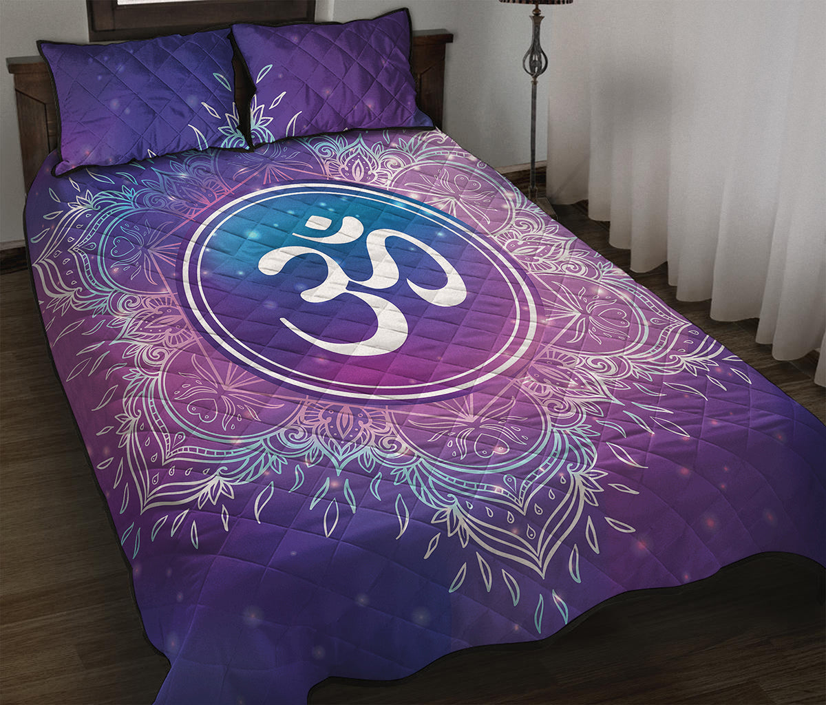 Spiritual Om Mandala Print Quilt Bed Set