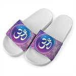 Spiritual Om Mandala Print White Slide Sandals