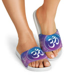 Spiritual Om Mandala Print White Slide Sandals