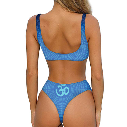 Spiritual Om Sign Print Front Bow Tie Bikini