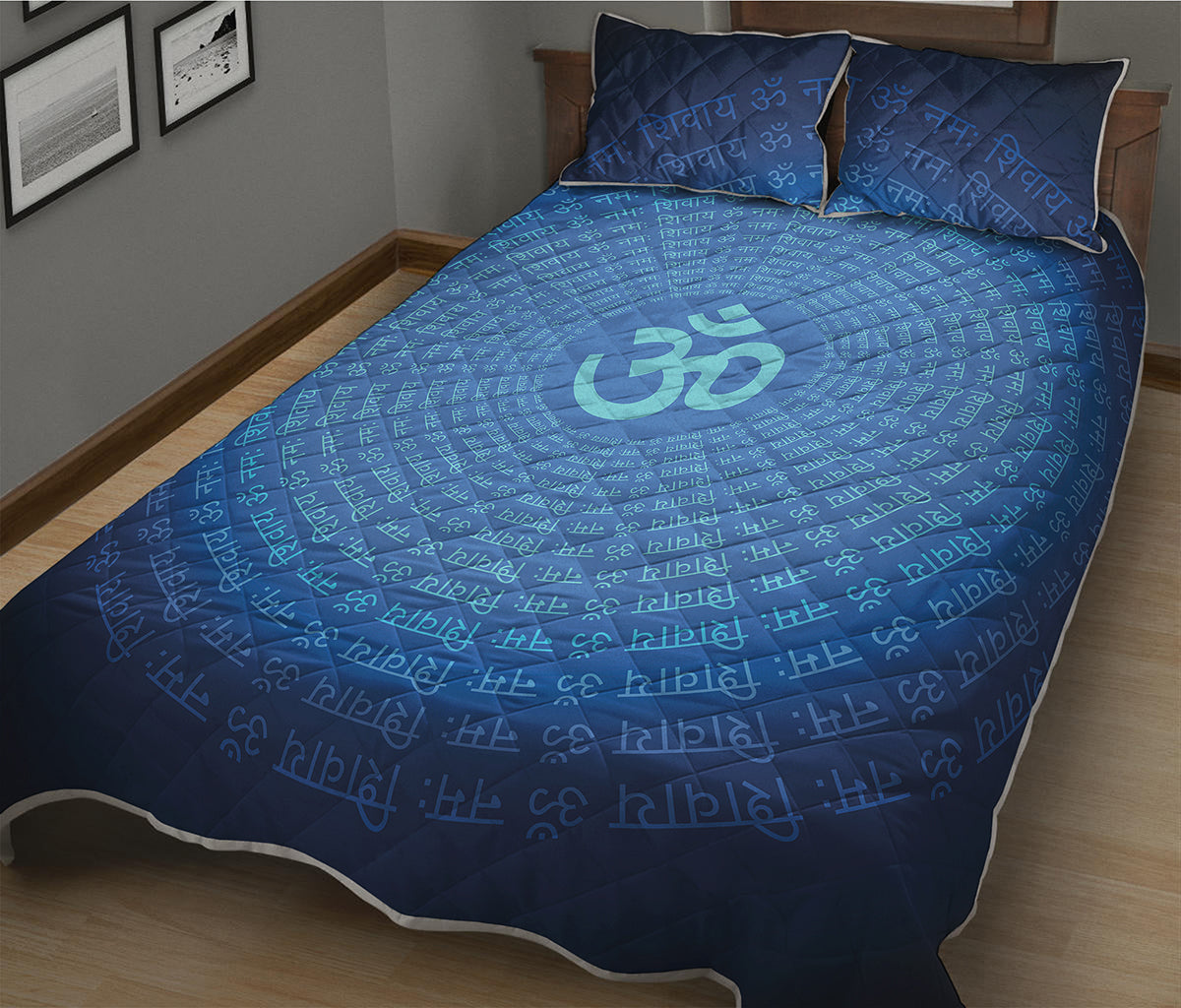 Spiritual Om Sign Print Quilt Bed Set