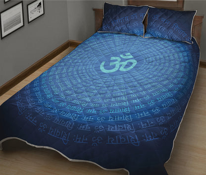Spiritual Om Sign Print Quilt Bed Set
