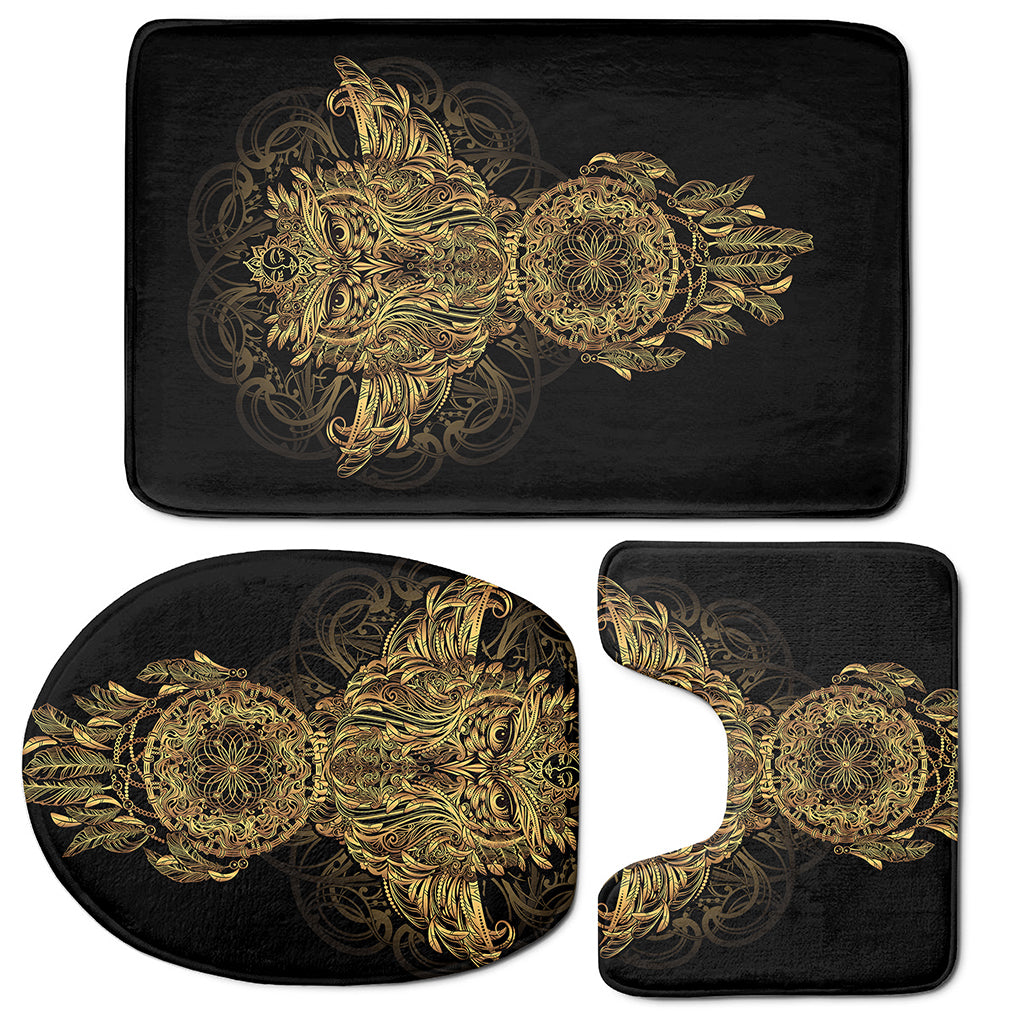 Spiritual Owl With Dreamcatcher Print 3 Piece Bath Mat Set