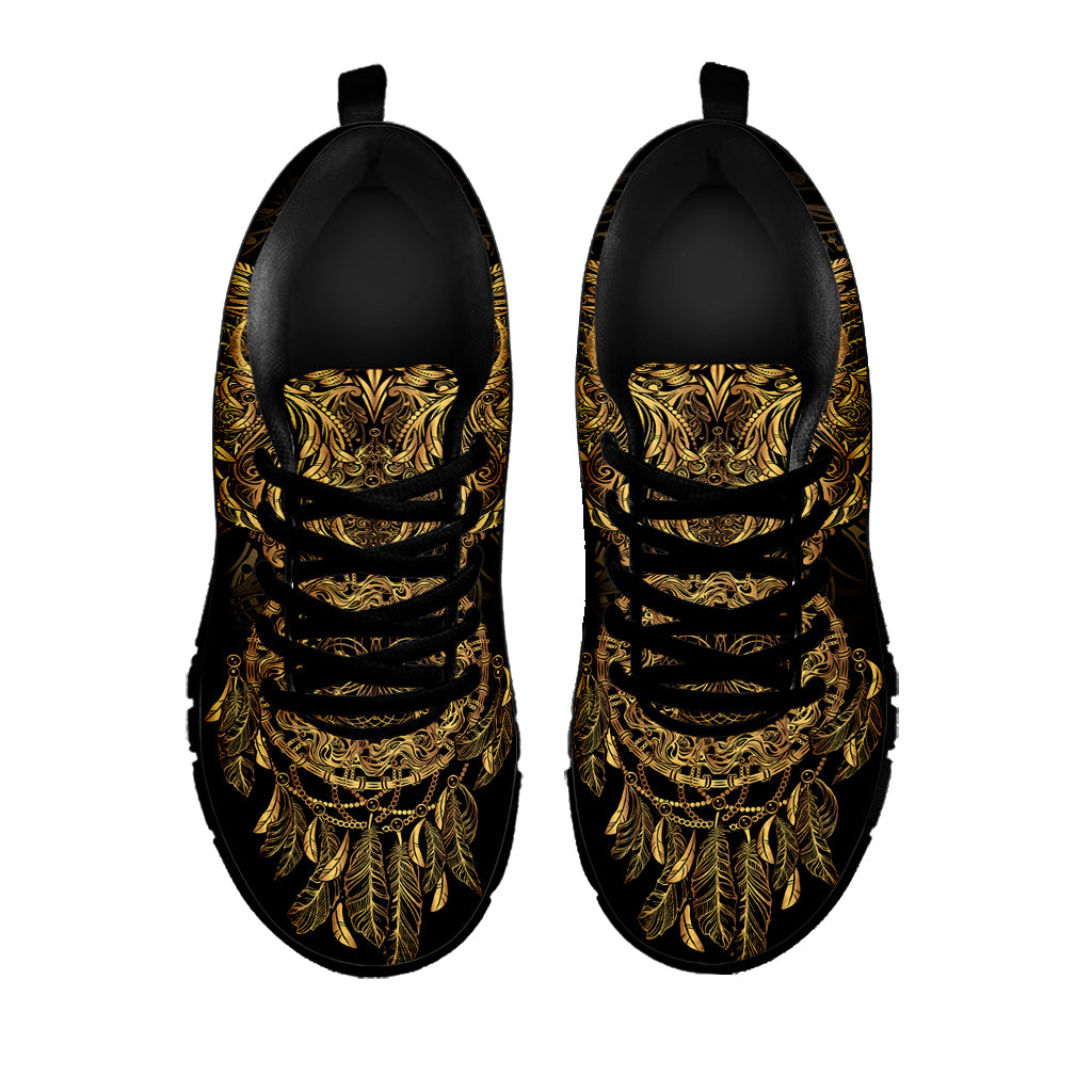 Spiritual Owl With Dreamcatcher Print Black Sneakers