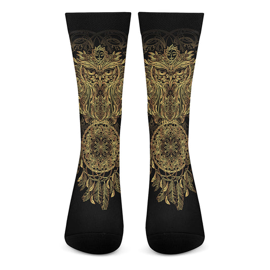 Spiritual Owl With Dreamcatcher Print Crew Socks