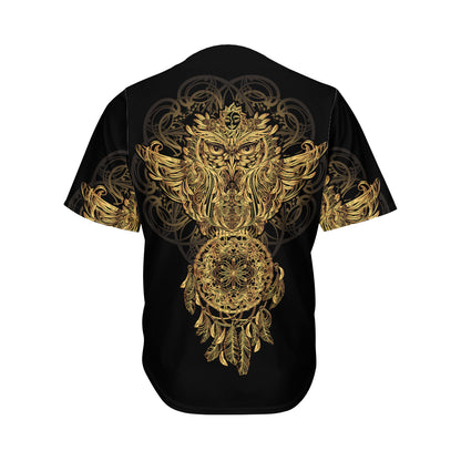 Spiritual Owl With Dreamcatcher Print Men's Baseball Jersey