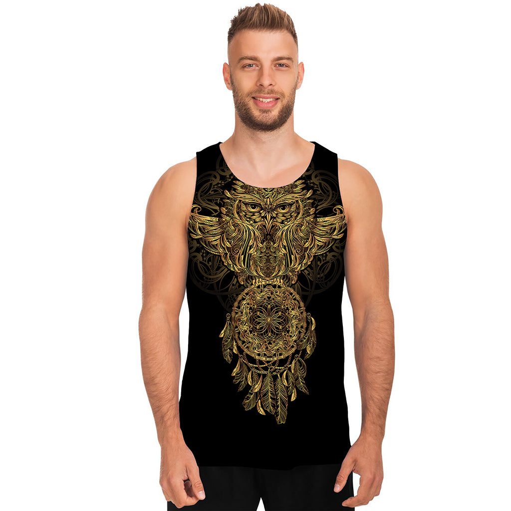 Spiritual Owl With Dreamcatcher Print Men's Tank Top