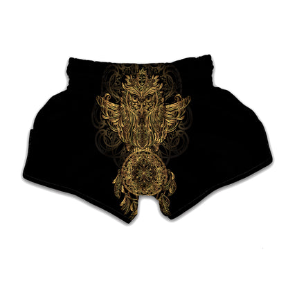 Spiritual Owl With Dreamcatcher Print Muay Thai Boxing Shorts