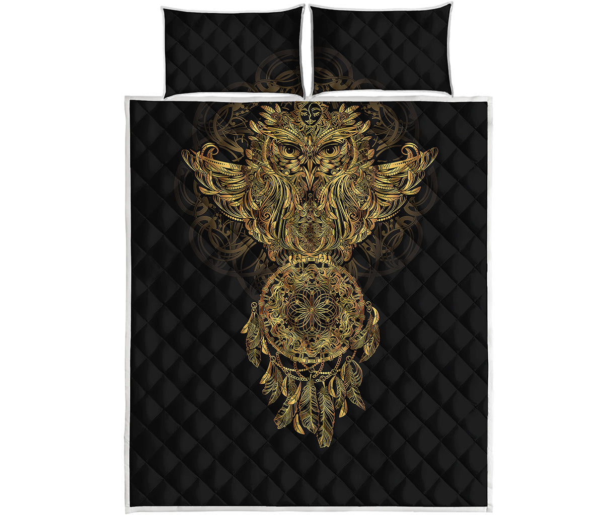 Spiritual Owl With Dreamcatcher Print Quilt Bed Set