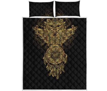Spiritual Owl With Dreamcatcher Print Quilt Bed Set