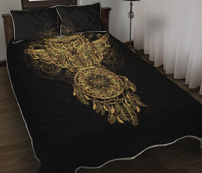 Spiritual Owl With Dreamcatcher Print Quilt Bed Set