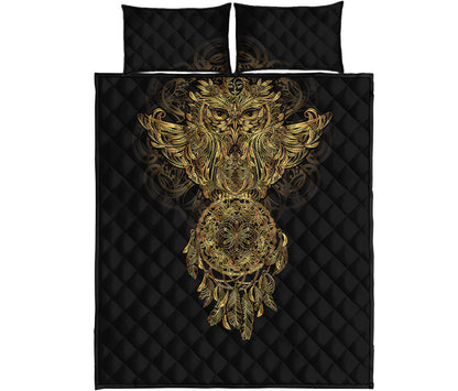 Spiritual Owl With Dreamcatcher Print Quilt Bed Set