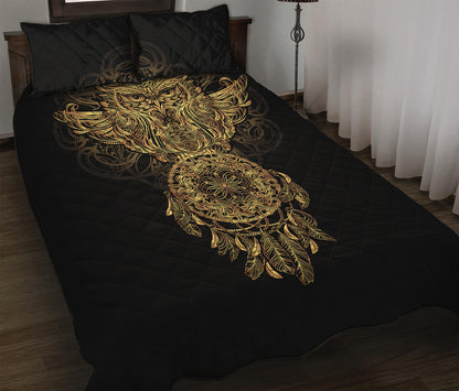 Spiritual Owl With Dreamcatcher Print Quilt Bed Set