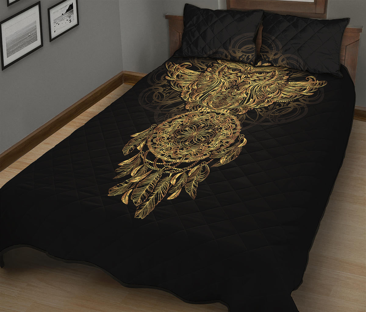 Spiritual Owl With Dreamcatcher Print Quilt Bed Set