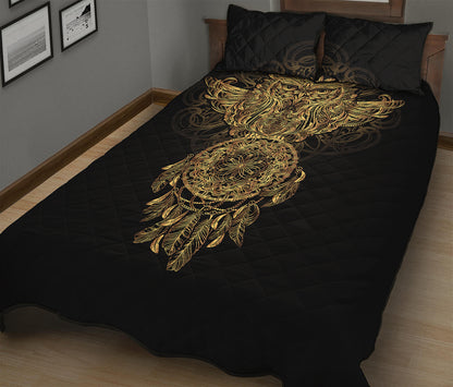 Spiritual Owl With Dreamcatcher Print Quilt Bed Set