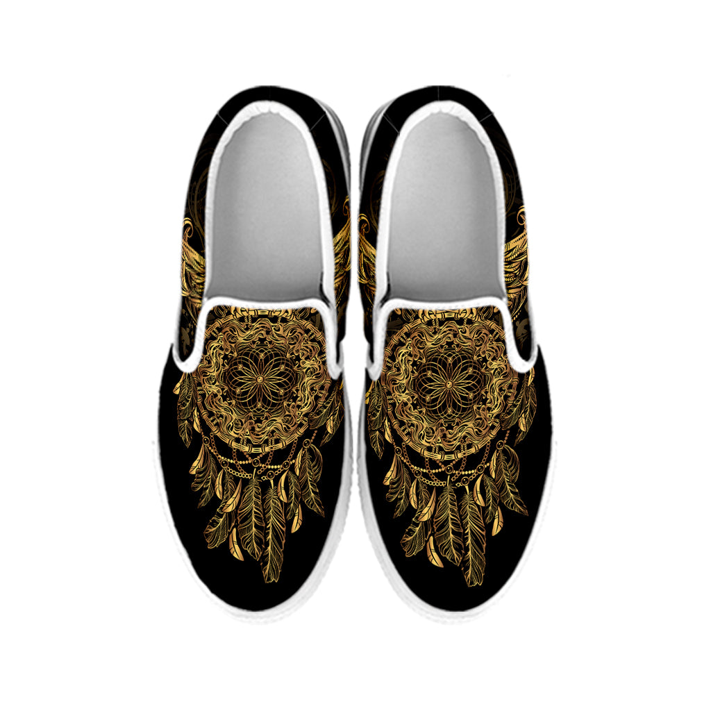 Spiritual Owl With Dreamcatcher Print White Slip On Shoes