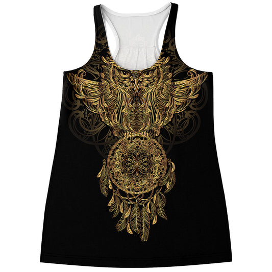 Spiritual Owl With Dreamcatcher Print Women's Racerback Tank Top