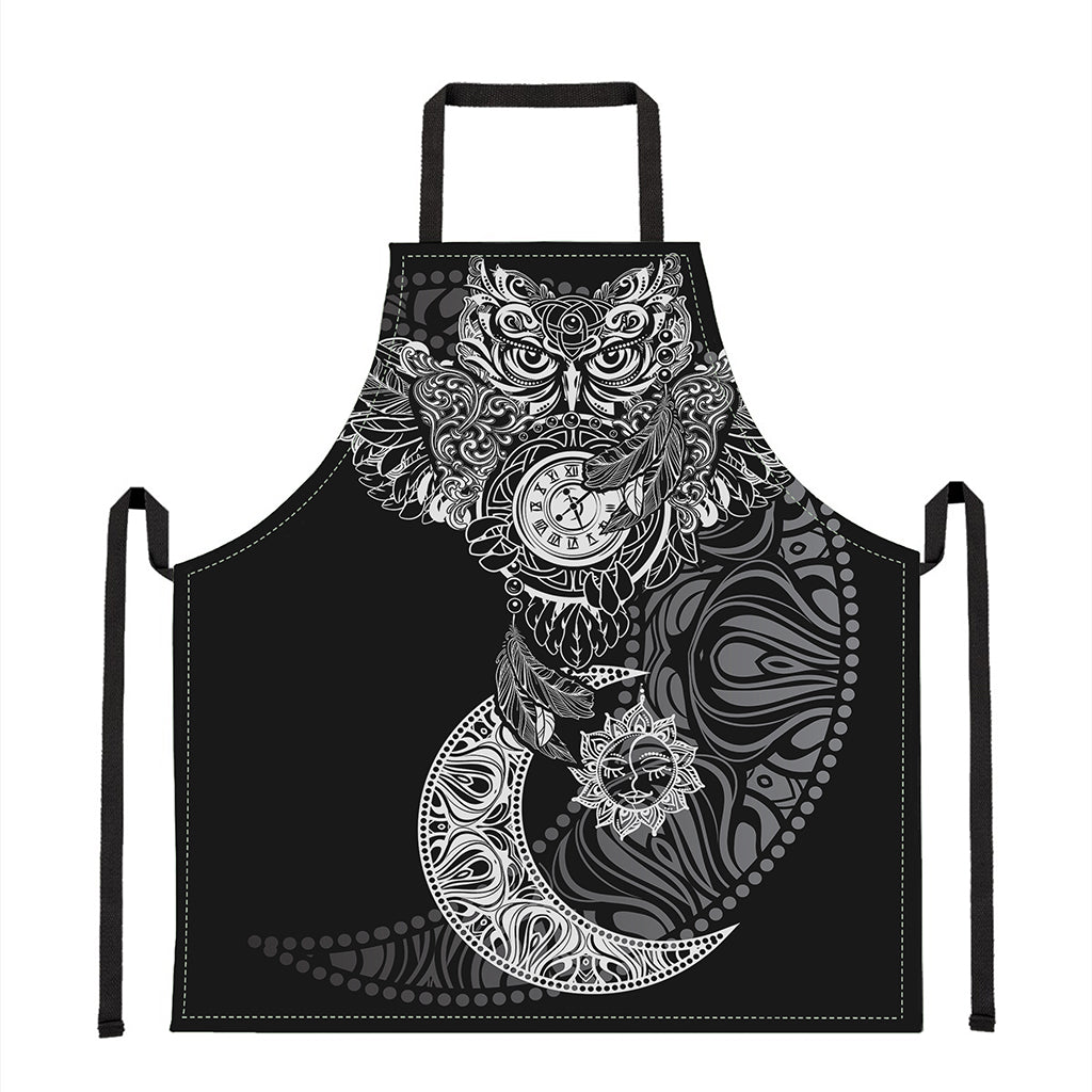 Spiritual Owl With Sun And Moon Print Apron