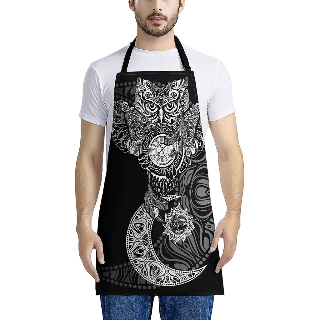 Spiritual Owl With Sun And Moon Print Apron