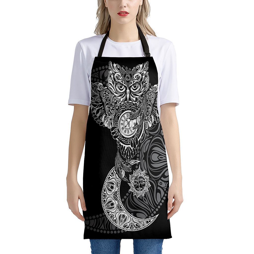 Spiritual Owl With Sun And Moon Print Apron