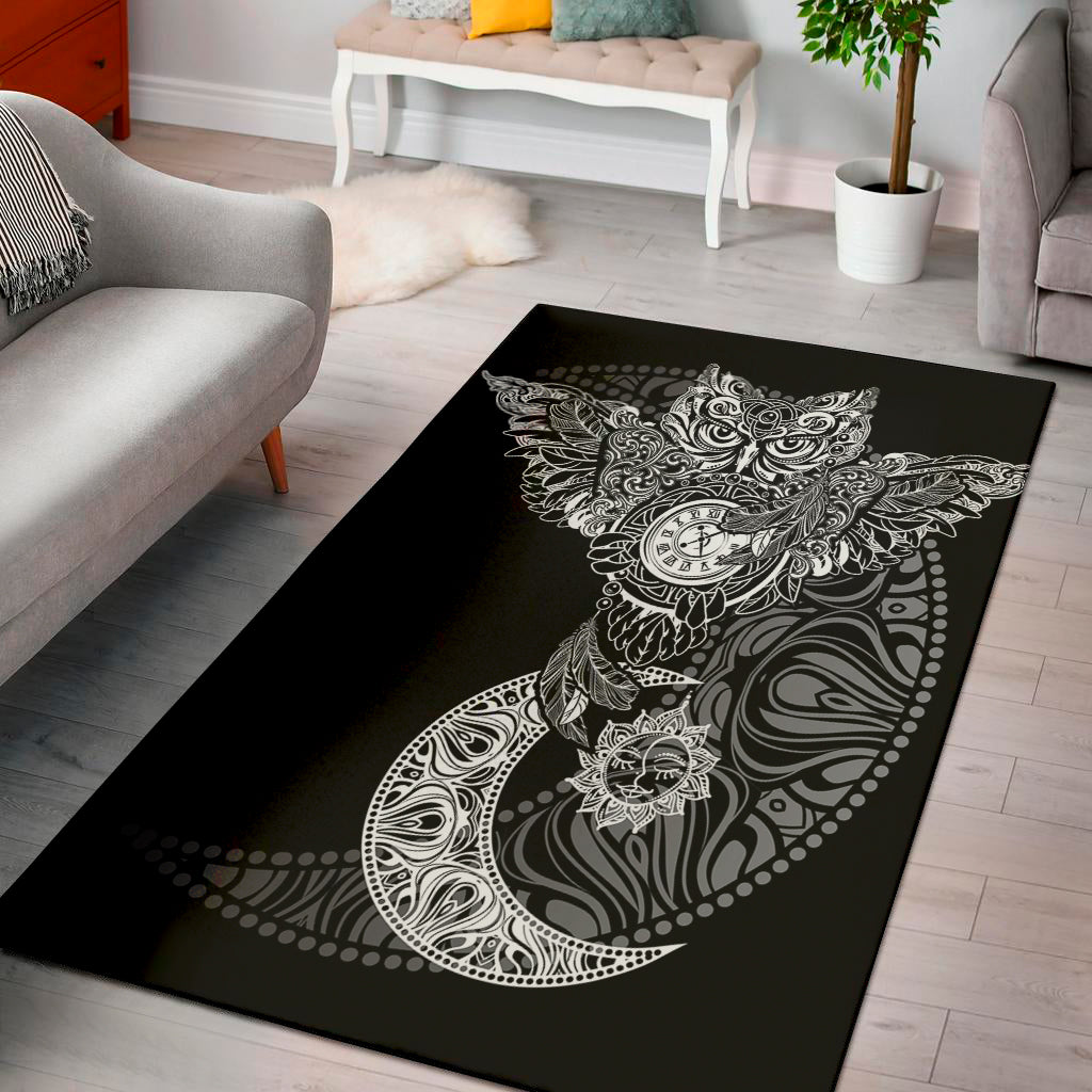 Spiritual Owl With Sun And Moon Print Area Rug