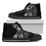 Spiritual Owl With Sun And Moon Print Black High Top Shoes