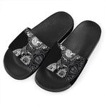 Spiritual Owl With Sun And Moon Print Black Slide Sandals