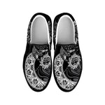 Spiritual Owl With Sun And Moon Print Black Slip On Shoes