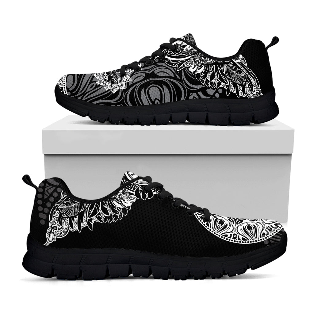 Spiritual Owl With Sun And Moon Print Black Sneakers