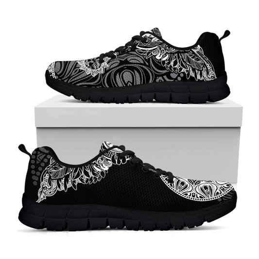 Spiritual Owl With Sun And Moon Print Black Sneakers