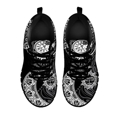 Spiritual Owl With Sun And Moon Print Black Sneakers