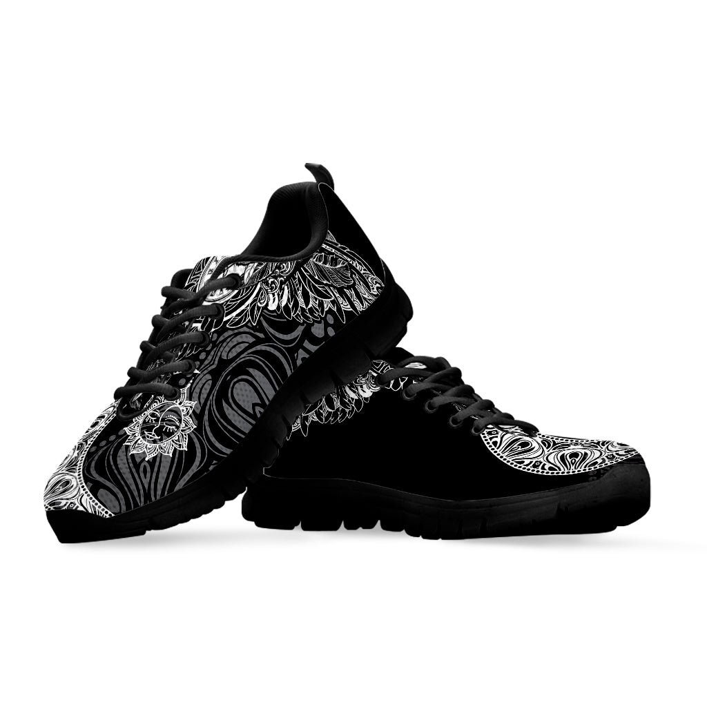 Spiritual Owl With Sun And Moon Print Black Sneakers