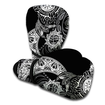 Spiritual Owl With Sun And Moon Print Boxing Gloves