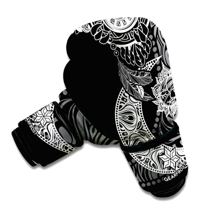Spiritual Owl With Sun And Moon Print Boxing Gloves