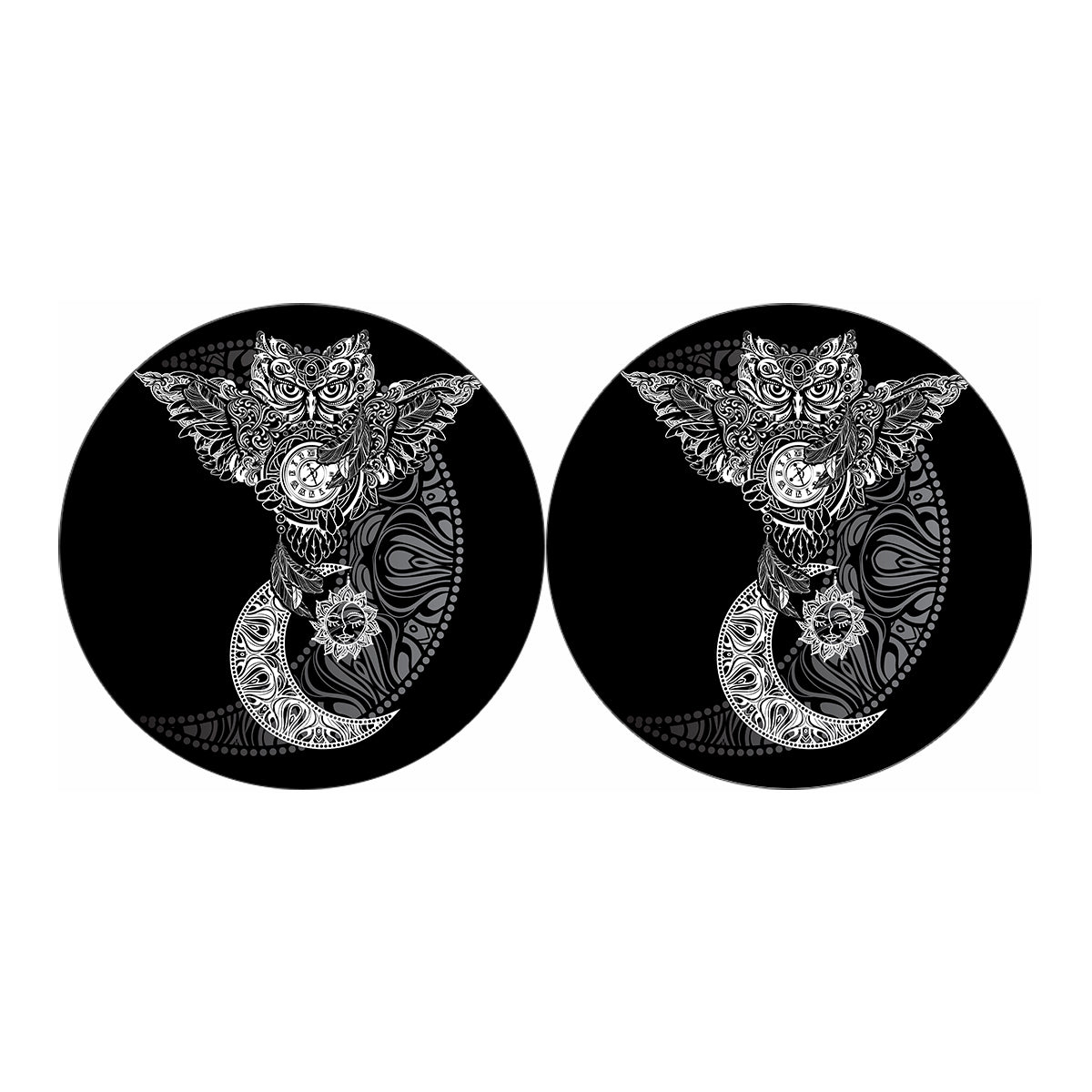 Spiritual Owl With Sun And Moon Print Car Coasters