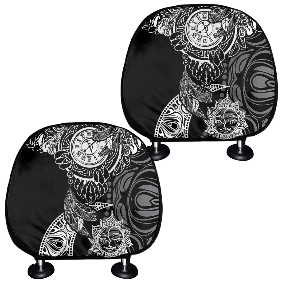 Spiritual Owl With Sun And Moon Print Car Headrest Covers