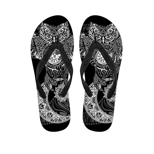 Spiritual Owl With Sun And Moon Print Flip Flops