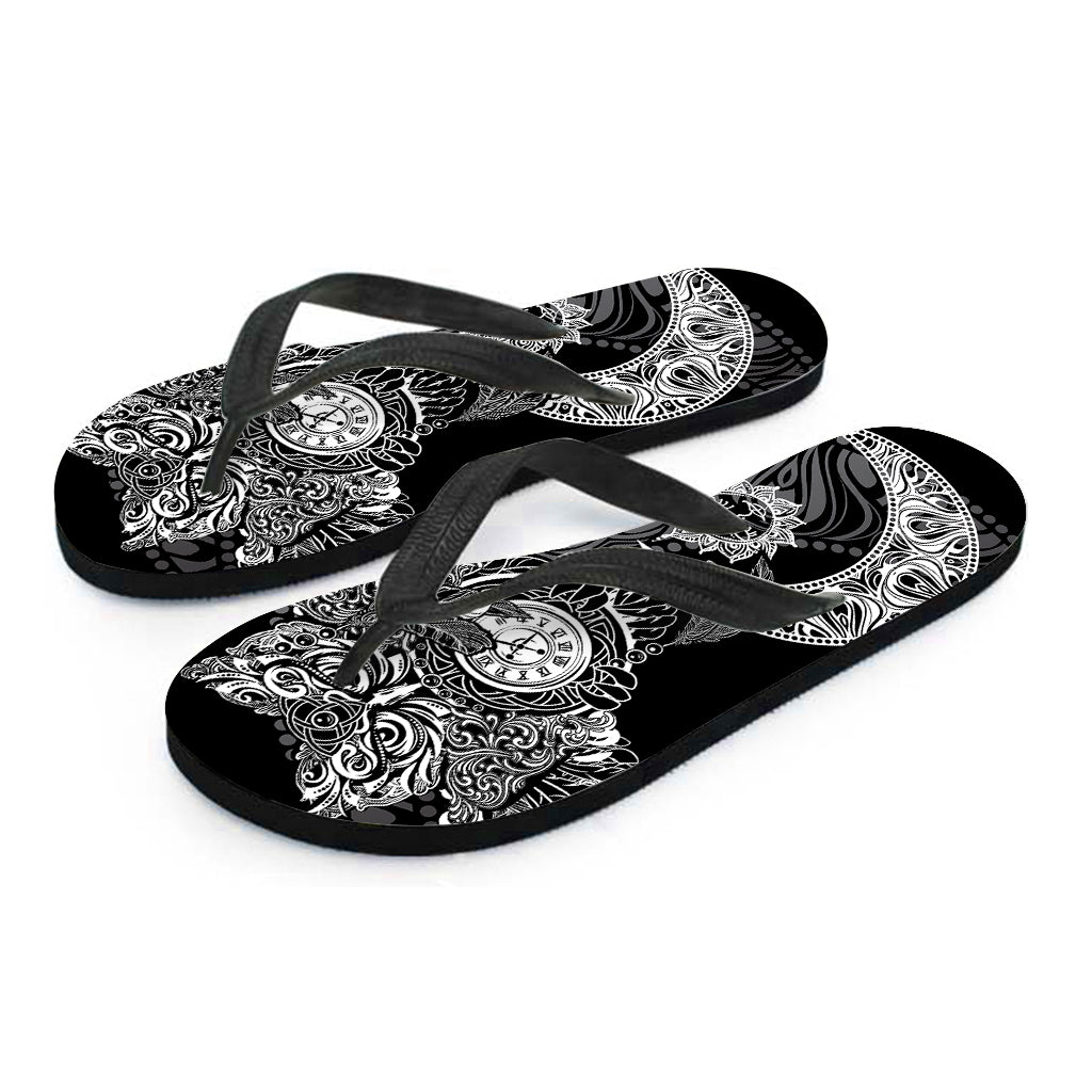 Spiritual Owl With Sun And Moon Print Flip Flops GearFrost