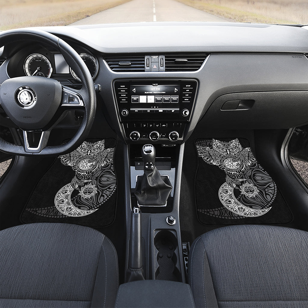 Spiritual Owl With Sun And Moon Print Front and Back Car Floor Mats